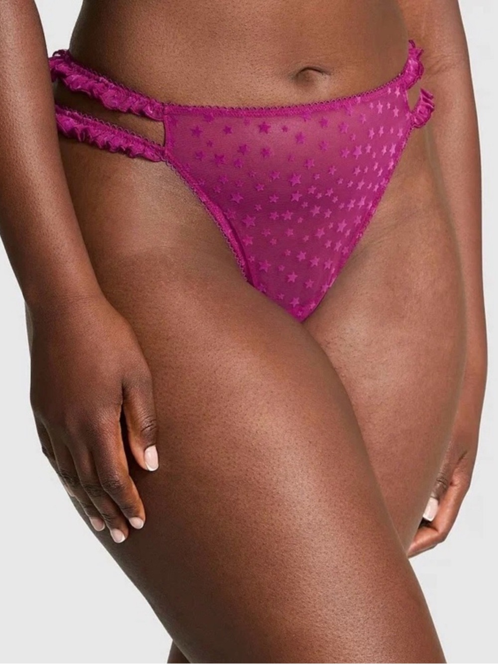 Victoria's Secret Sheer Star Mesh Thong- Fuchsia